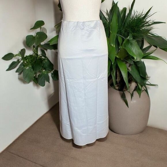 Emerson Lang Wms Sz Large Grey Silky Double Lined Side Slit Long Skirt - Picture 6 of 7